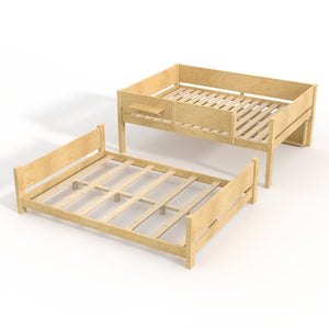 English Elm Queen Over Solid Pine Bunk Bed with Built in Shelves and Tray for Guest Rooms Natural W5305S00009