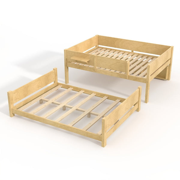 English Elm Queen Over Solid Pine Bunk Bed with Built in Shelves and Tray for Guest Rooms Natural W5305S00009
