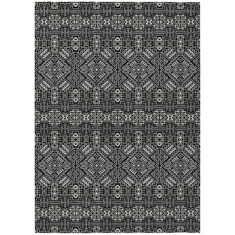 HomeRoots 5' Black and Ivory Tribal Area Rug - Stylish, Washable Design for Indoor and Outdoor Spaces 5' X 8' 614204