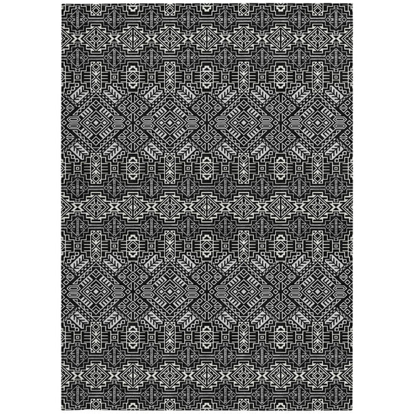 HomeRoots 5' Black and Ivory Tribal Area Rug - Stylish, Washable Design for Indoor and Outdoor Spaces 5' X 8' 614204