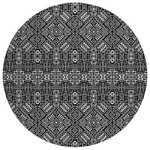 HomeRoots 5' Black and Ivory Tribal Area Rug - Stylish, Washable Design for Indoor and Outdoor Spaces 8' Round 614205