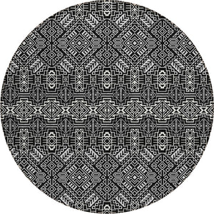 HomeRoots 5' Black and Ivory Tribal Area Rug - Stylish, Washable Design for Indoor and Outdoor Spaces 8' Round 614205