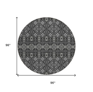 HomeRoots 5' Black and Ivory Tribal Area Rug - Stylish, Washable Design for Indoor and Outdoor Spaces 8' Round 614205