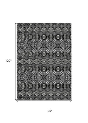 HomeRoots 5' Black and Ivory Tribal Area Rug - Stylish, Washable Design for Indoor and Outdoor Spaces 8' X 10' 614206