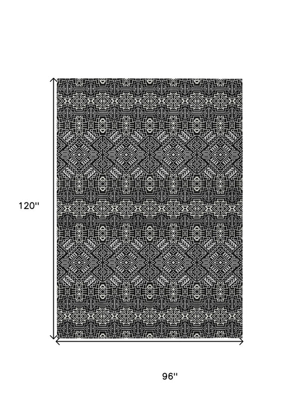 HomeRoots 5' Black and Ivory Tribal Area Rug - Stylish, Washable Design for Indoor and Outdoor Spaces 8' X 10' 614206