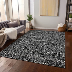 HomeRoots 5' Black and Ivory Tribal Area Rug - Stylish, Washable Design for Indoor and Outdoor Spaces 8' X 10' 614206