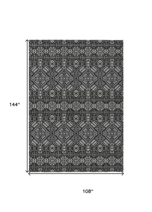 HomeRoots 5' Black and Ivory Tribal Area Rug - Stylish, Washable Design for Indoor and Outdoor Spaces 9' X 12' 614207