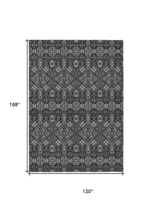 HomeRoots 5' Black and Ivory Tribal Area Rug - Stylish, Washable Design for Indoor and Outdoor Spaces 10' X 14' 614208
