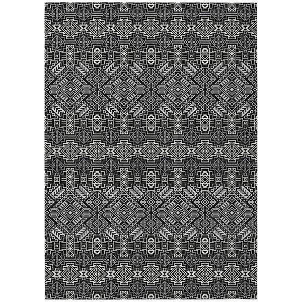 HomeRoots 5' Black and Ivory Tribal Area Rug - Stylish, Washable Design for Indoor and Outdoor Spaces 10' X 14' 614208
