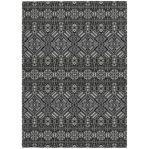 HomeRoots 5' Black and Ivory Tribal Area Rug - Stylish, Washable Design for Indoor and Outdoor Spaces 10' X 14' 614208