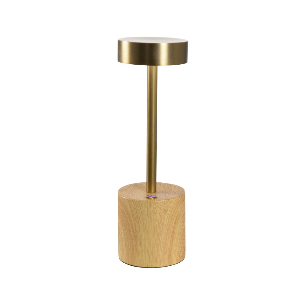 Wildwood Theodore Rechargeable Lamp — Portable Led Accent Light With Brushed Brass Top And Wood-Grain Base (10") 61423