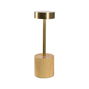 Wildwood Theodore Rechargeable Lamp — Portable Led Accent Light With Brushed Brass Top And Wood-Grain Base (10") 61423