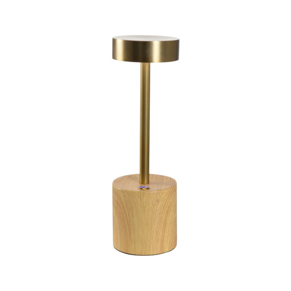 Wildwood Theodore Rechargeable Lamp — Portable Led Accent Light With Brushed Brass Top And Wood-Grain Base (10") 61423