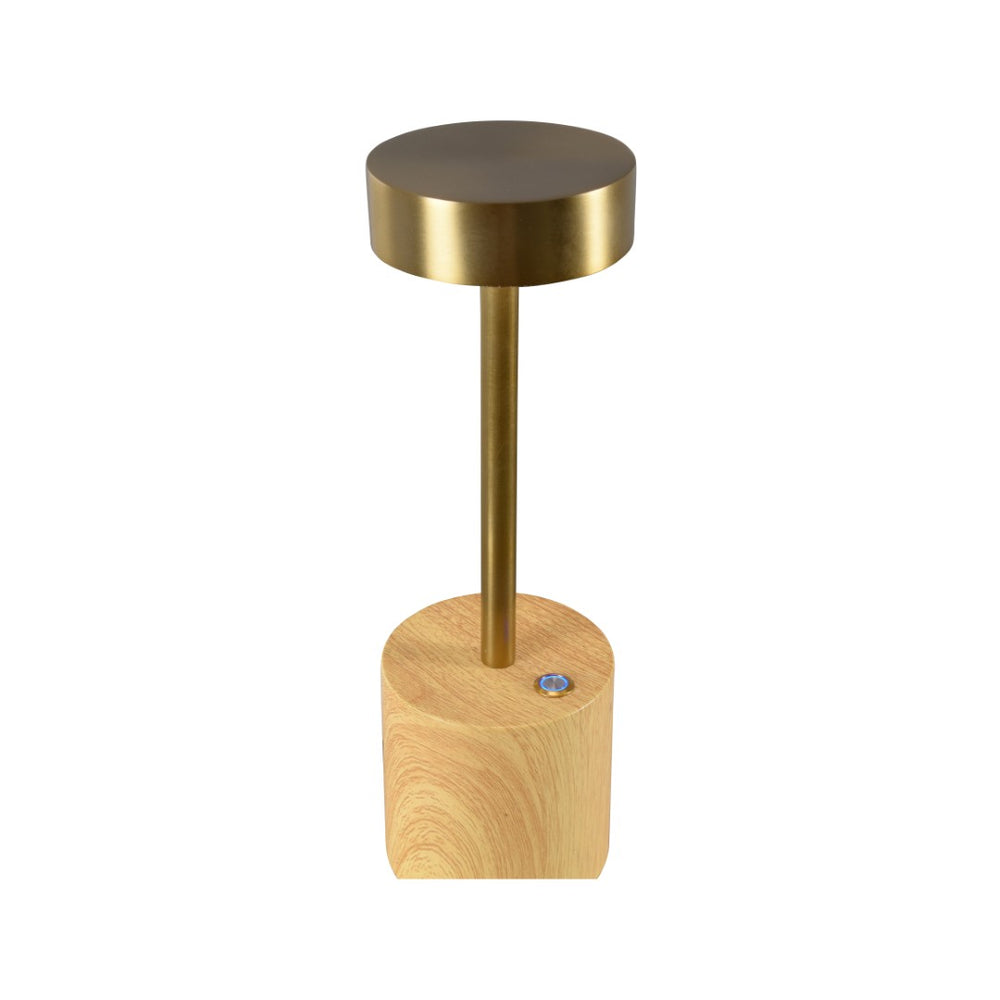 Wildwood Theodore Rechargeable Lamp — Portable Led Accent Light With Brushed Brass Top And Wood-Grain Base (10") 61423