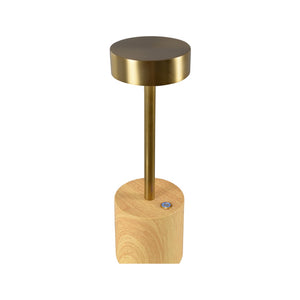 Wildwood Theodore Rechargeable Lamp — Portable Led Accent Light With Brushed Brass Top And Wood-Grain Base (10") 61423