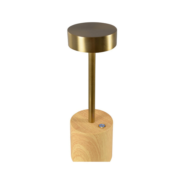 Wildwood Theodore Rechargeable Lamp — Portable Led Accent Light With Brushed Brass Top And Wood-Grain Base (10") 61423