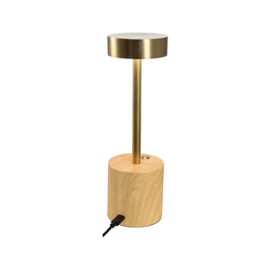 Wildwood Theodore Rechargeable Lamp — Portable Led Accent Light With Brushed Brass Top And Wood-Grain Base (10") 61423
