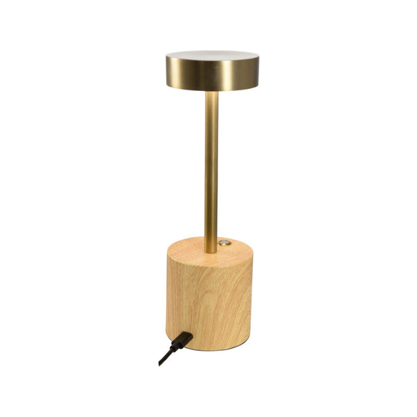 Wildwood Theodore Rechargeable Lamp — Portable Led Accent Light With Brushed Brass Top And Wood-Grain Base (10") 61423