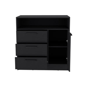 English Elm Dresser with Spacious 3-Drawer and Single-Door Cabinet, Engineered Wood, Sleek Modern Storage Design Black 38 L x 25 W x 4 H B097S00092
