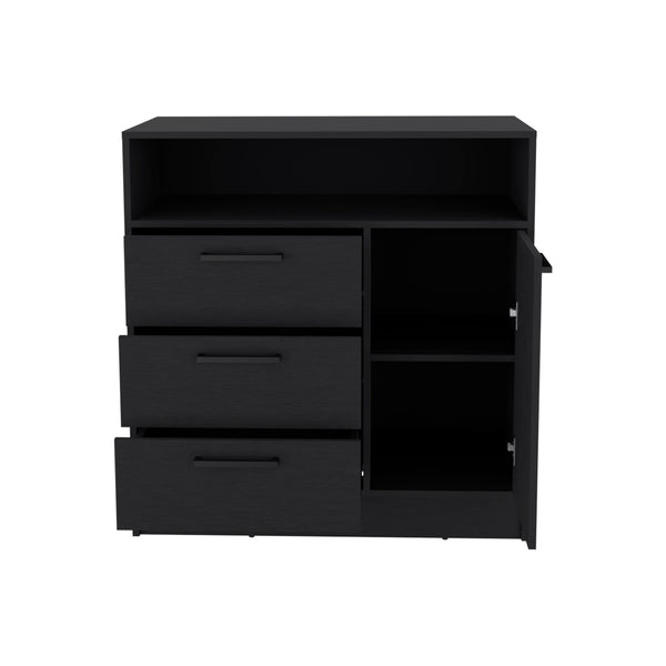 English Elm Dresser with Spacious 3-Drawer and Single-Door Cabinet, Engineered Wood, Sleek Modern Storage Design Black 38 L x 25 W x 4 H B097S00092