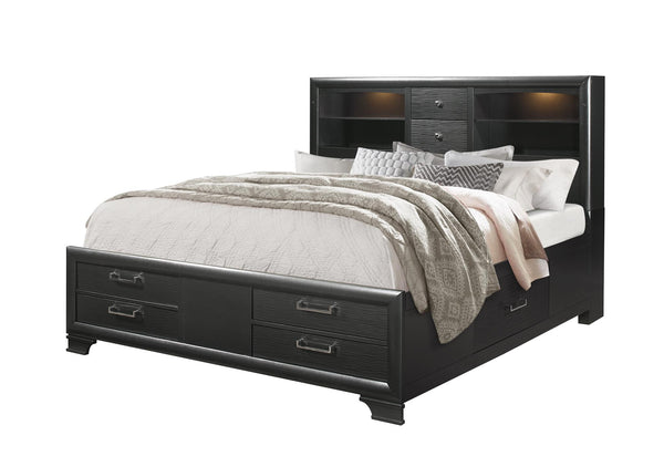 English Elm CIVIC full bed with built‑in storage drawers, felt‑lined headboard, solid wood frame, modern finish Gray 35.63 L x 19.49 W x 16.93 H B201S00037