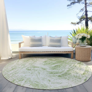 HomeRoots 5' Sage and Ivory Abstract Area Rug - Stylish, Washable, Stain-Resistant for Indoor and Outdoor Use 8' Round 614265