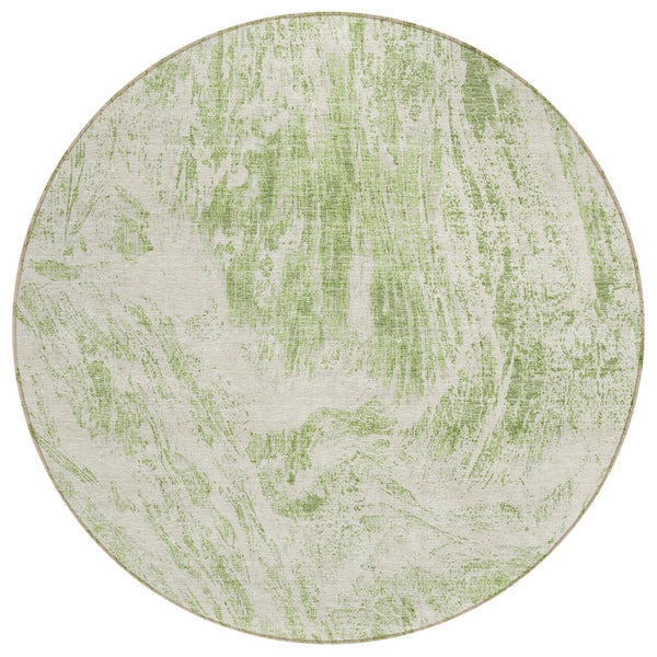 HomeRoots 5' Sage and Ivory Abstract Area Rug - Stylish, Washable, Stain-Resistant for Indoor and Outdoor Use 8' Round 614265