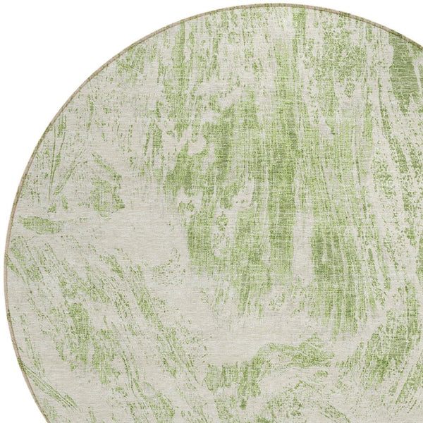 HomeRoots 5' Sage and Ivory Abstract Area Rug - Stylish, Washable, Stain-Resistant for Indoor and Outdoor Use 8' Round 614265