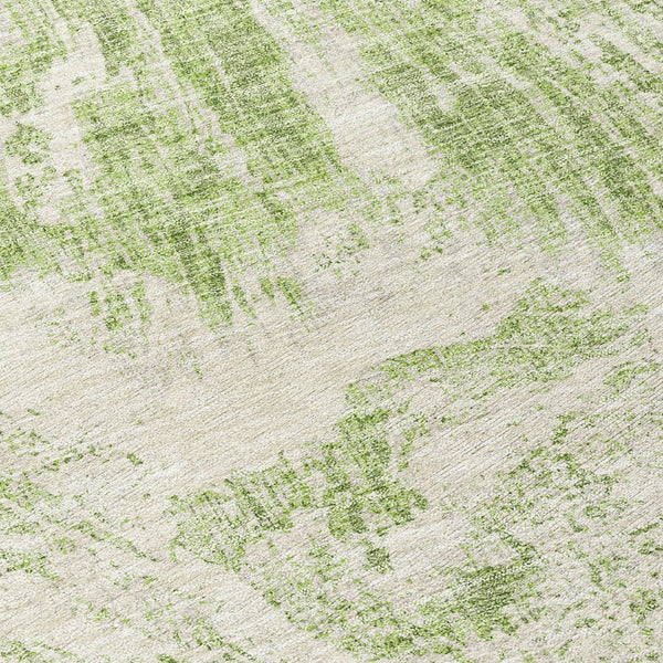HomeRoots 5' Sage and Ivory Abstract Area Rug - Stylish, Washable, Stain-Resistant for Indoor and Outdoor Use 8' Round 614265