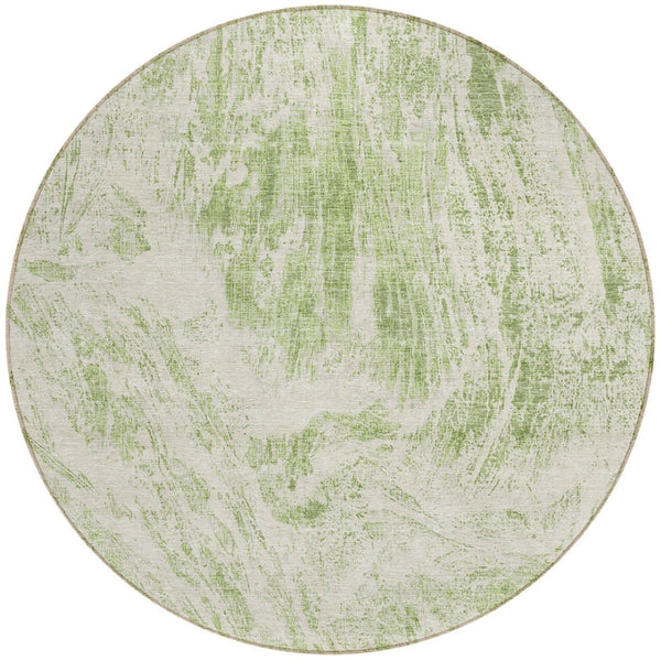 HomeRoots 5' Sage and Ivory Abstract Area Rug - Stylish, Washable, Stain-Resistant for Indoor and Outdoor Use 8' Round 614265
