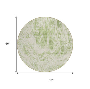HomeRoots 5' Sage and Ivory Abstract Area Rug - Stylish, Washable, Stain-Resistant for Indoor and Outdoor Use 8' Round 614265