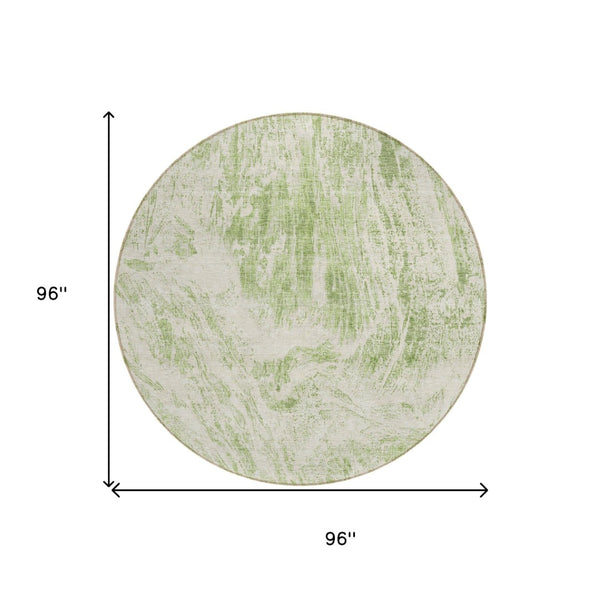 HomeRoots 5' Sage and Ivory Abstract Area Rug - Stylish, Washable, Stain-Resistant for Indoor and Outdoor Use 8' Round 614265