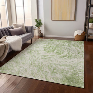 HomeRoots 5' Sage and Ivory Abstract Area Rug - Stylish, Washable, Stain-Resistant for Indoor and Outdoor Use 8' X 10' 614266