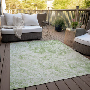 HomeRoots 5' Sage and Ivory Abstract Area Rug - Stylish, Washable, Stain-Resistant for Indoor and Outdoor Use 8' X 10' 614266