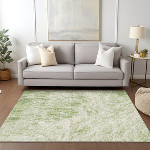 HomeRoots 5' Sage and Ivory Abstract Area Rug - Stylish, Washable, Stain-Resistant for Indoor and Outdoor Use 9' X 12' 614267