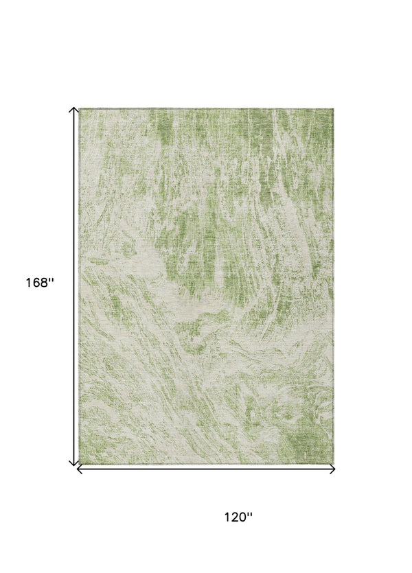 HomeRoots 5' Sage and Ivory Abstract Area Rug - Stylish, Washable, Stain-Resistant for Indoor and Outdoor Use 10' X 14' 614268