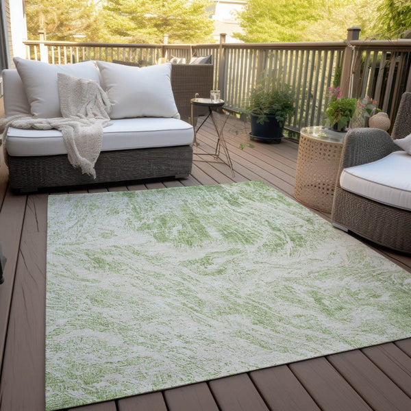 HomeRoots 5' Sage and Ivory Abstract Area Rug - Stylish, Washable, Stain-Resistant for Indoor and Outdoor Use 10' X 14' 614268
