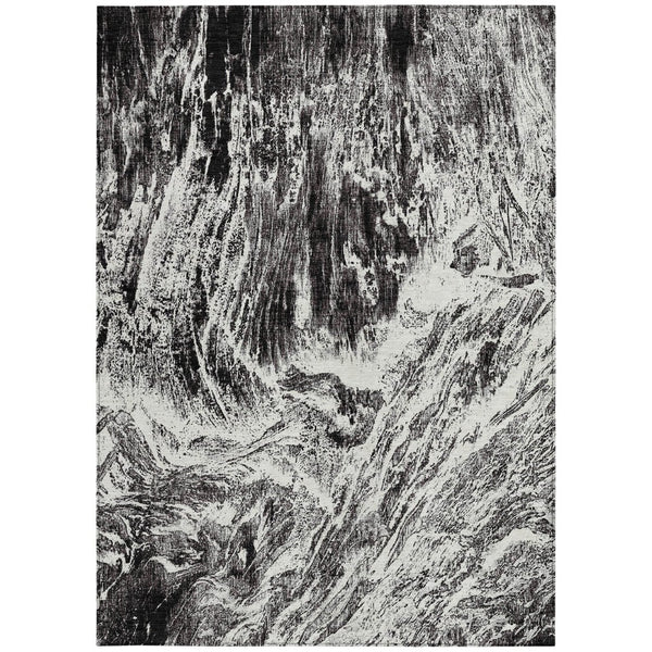HomeRoots 5' Modern Black and Ivory Abstract Area Rug - Washable, Durable, Indoor-Outdoor Design for Any Space 5' X 8' 614276