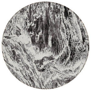 HomeRoots 5' Modern Black and Ivory Abstract Area Rug - Washable, Durable, Indoor-Outdoor Design for Any Space 8' Round 614277
