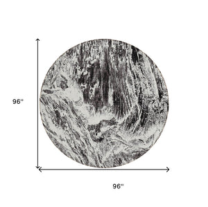 HomeRoots 5' Modern Black and Ivory Abstract Area Rug - Washable, Durable, Indoor-Outdoor Design for Any Space 8' Round 614277