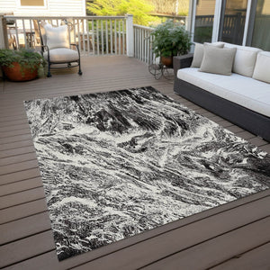 HomeRoots 5' Modern Black and Ivory Abstract Area Rug - Washable, Durable, Indoor-Outdoor Design for Any Space 8' X 10' 614278