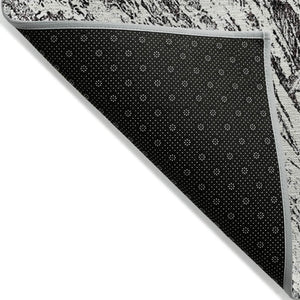 HomeRoots 5' Modern Black and Ivory Abstract Area Rug - Washable, Durable, Indoor-Outdoor Design for Any Space 8' X 10' 614278