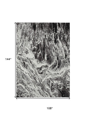 HomeRoots 5' Modern Black and Ivory Abstract Area Rug - Washable, Durable, Indoor-Outdoor Design for Any Space 9' X 12' 614279