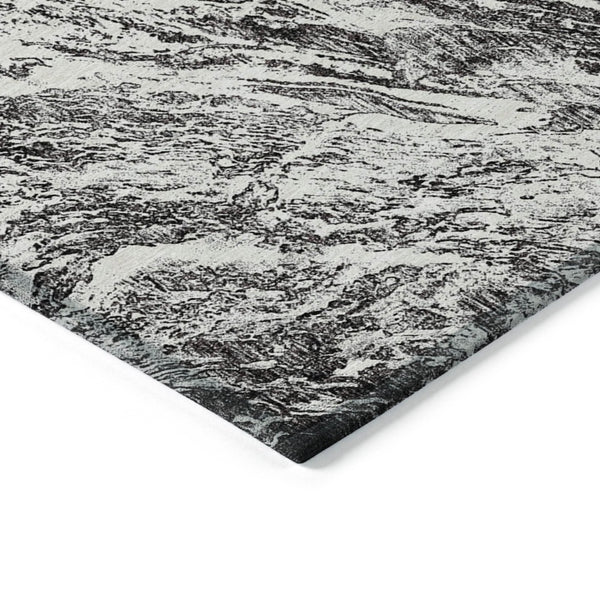 HomeRoots 5' Modern Black and Ivory Abstract Area Rug - Washable, Durable, Indoor-Outdoor Design for Any Space 9' X 12' 614279