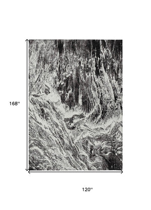 HomeRoots 5' Modern Black and Ivory Abstract Area Rug - Washable, Durable, Indoor-Outdoor Design for Any Space 10' X 14' 614280