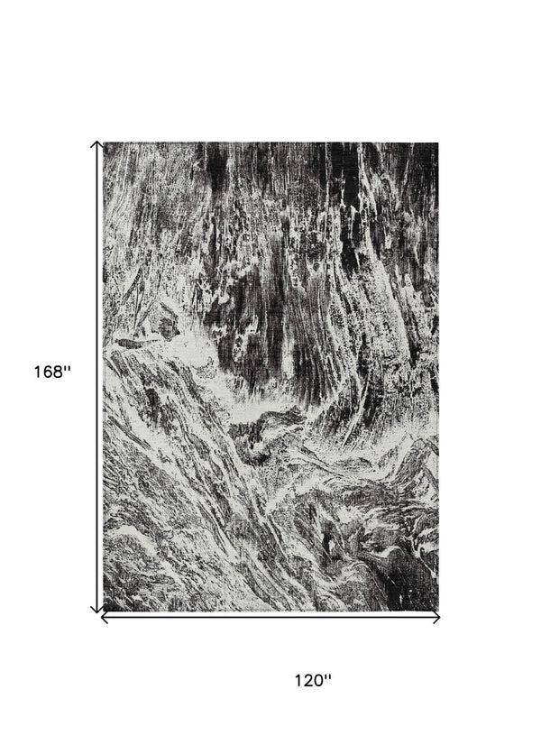 HomeRoots 5' Modern Black and Ivory Abstract Area Rug - Washable, Durable, Indoor-Outdoor Design for Any Space 10' X 14' 614280