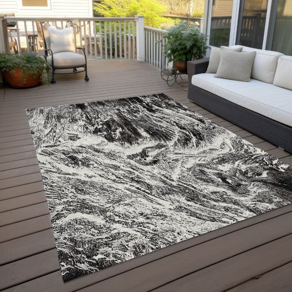 HomeRoots 5' Modern Black and Ivory Abstract Area Rug - Washable, Durable, Indoor-Outdoor Design for Any Space 10' X 14' 614280