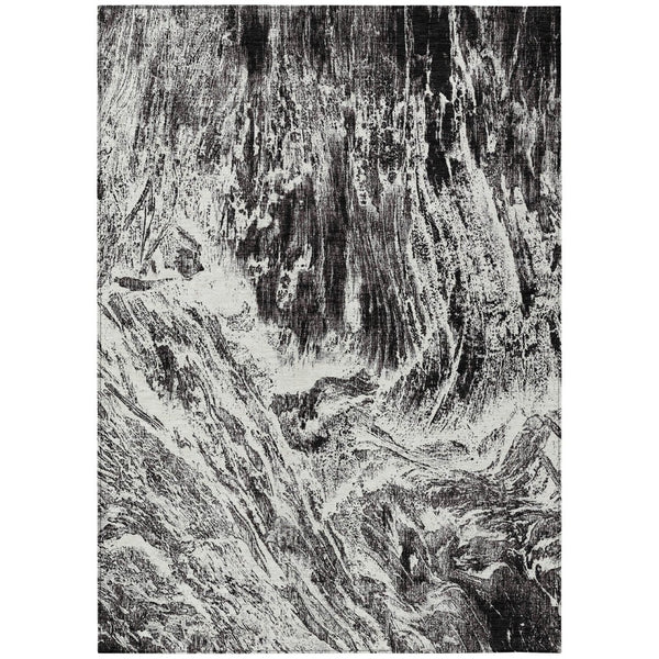 HomeRoots 5' Modern Black and Ivory Abstract Area Rug - Washable, Durable, Indoor-Outdoor Design for Any Space 10' X 14' 614280