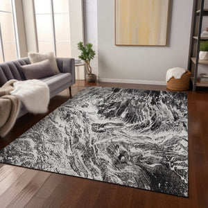 HomeRoots 5' Modern Black and Ivory Abstract Area Rug - Washable, Durable, Indoor-Outdoor Design for Any Space 10' X 14' 614280