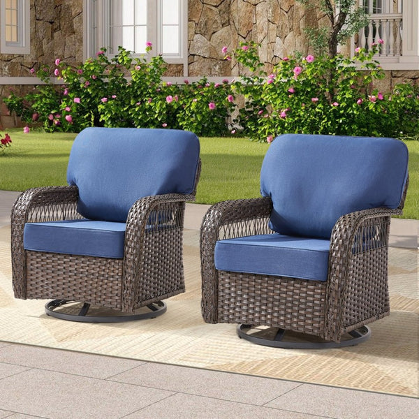 English Elm Outdoor Wicker Swivel Glider Chair Set Patio Rocker with Plush T Back Cushions T3773P418419
